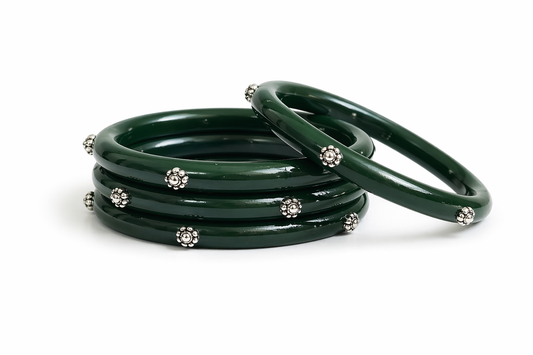 Sawan Green Bangles with 99.5% Pure Silver Floral Beads for Hariyali Teej & Raksha Bandhan | Madhaviya Jewels
