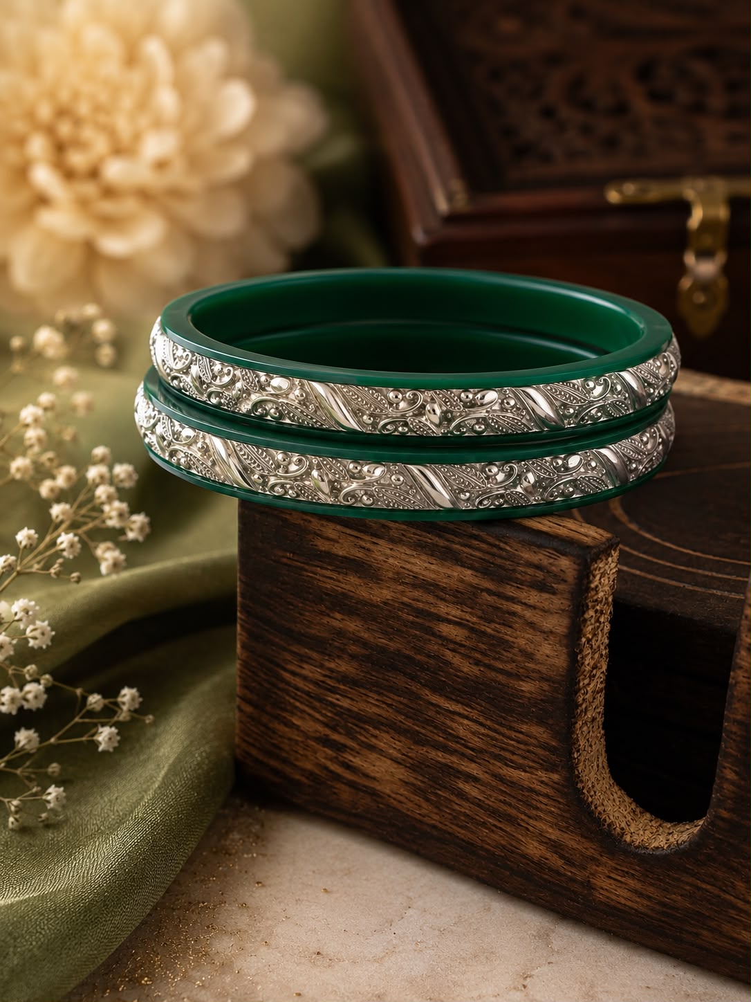 Sawan Green Silver Bangles for Women | Madhaviya Jewels