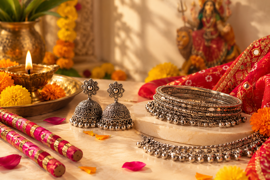 Silver jewellery for Navratri festive looks.