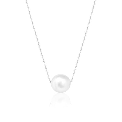 Silver White Pearl Moon Necklace|