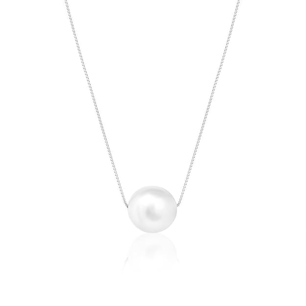 Silver White Pearl Moon Necklace|