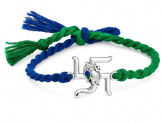 99.5% Pure Silver Swastik Ganesha Rakhi - Madhaviya Jewels