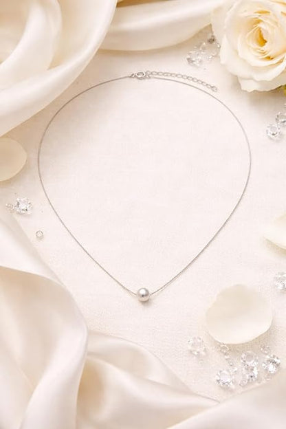 Silver White Pearl Moon Necklace|