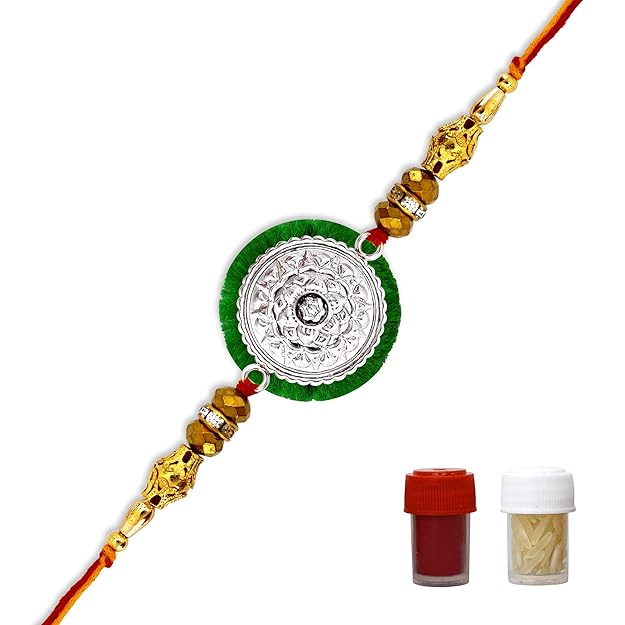 99.5% Pure Silver Royal Chakra Rakhi with Premium Beads | Madhaviya Jewels