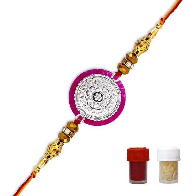 99.5% Pure Silver Royal Chakra Rakhi with Premium Beads | Madhaviya Jewels