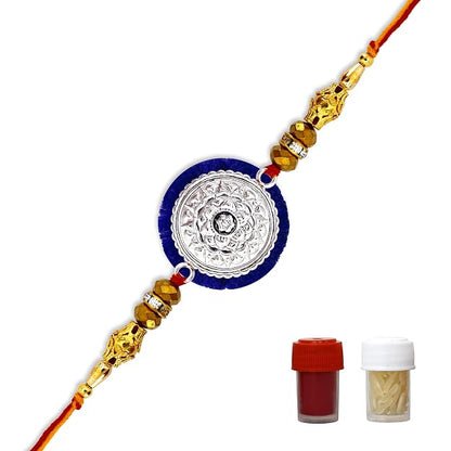 99.5% Pure Silver Royal Chakra Rakhi with Premium Beads | Madhaviya Jewels