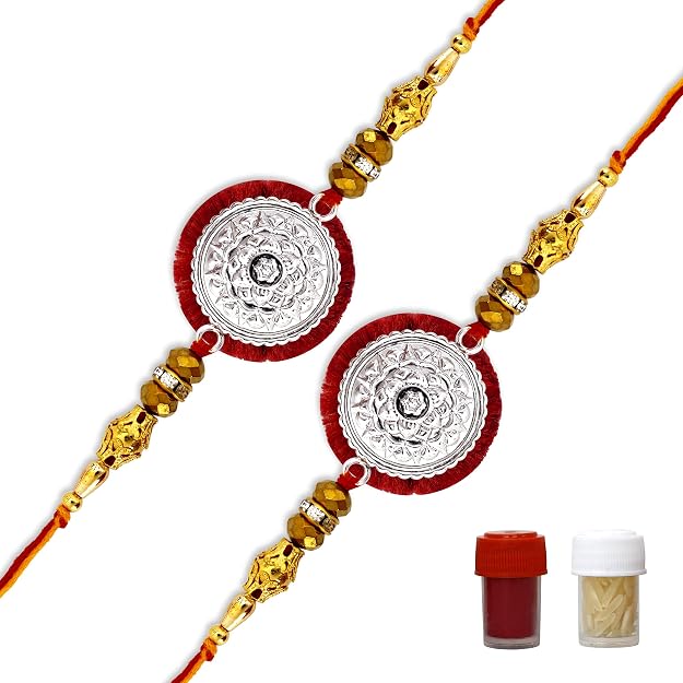 99.5% Pure Silver Royal Chakra Rakhi with Premium Beads | Madhaviya Jewels