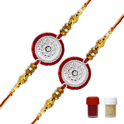 99.5% Pure Silver Royal Chakra Rakhi with Premium Beads | Madhaviya Jewels