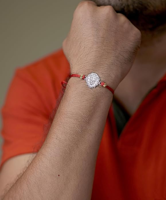 99.5% Pure Real Silver Certified LION FACE RAKHI/Designer Rakhi