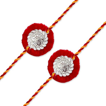 99.5% Pure Silver Floral Rakhi | Traditional Handmade Silver Rakhi for Brother