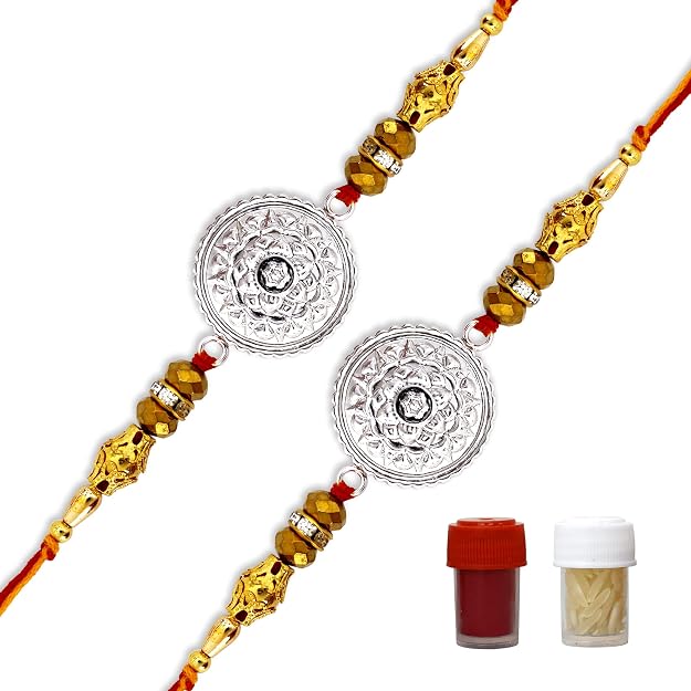 99.5% Pure Silver Royal Chakra Rakhi with Premium Beads | Madhaviya Jewels
