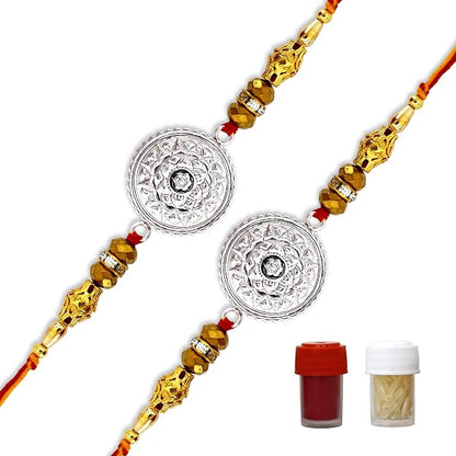 99.5% Pure Silver Royal Chakra Rakhi with Premium Beads | Madhaviya Jewels