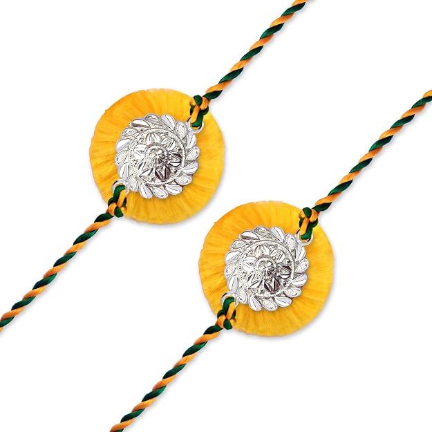 99.5% Pure Silver Floral Rakhi | Traditional Handmade Silver Rakhi for Brother