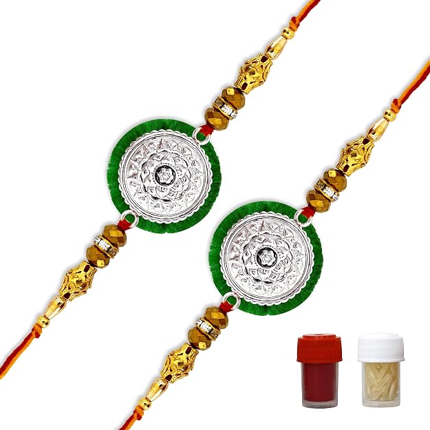 99.5% Pure Silver Royal Chakra Rakhi with Premium Beads | Madhaviya Jewels
