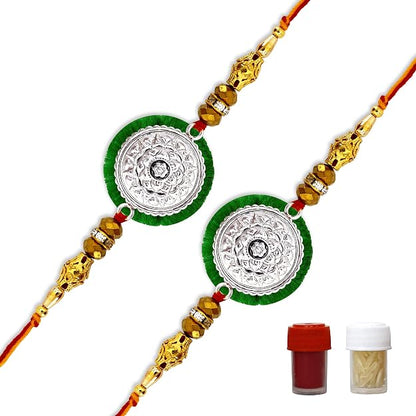 99.5% Pure Silver Royal Chakra Rakhi with Premium Beads | Madhaviya Jewels