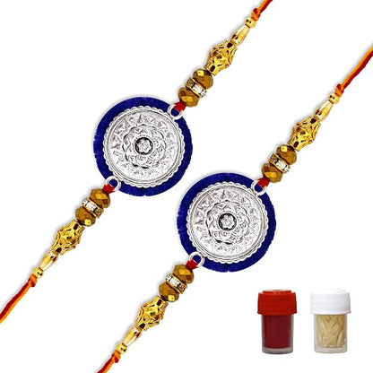 99.5% Pure Silver Royal Chakra Rakhi with Premium Beads | Madhaviya Jewels