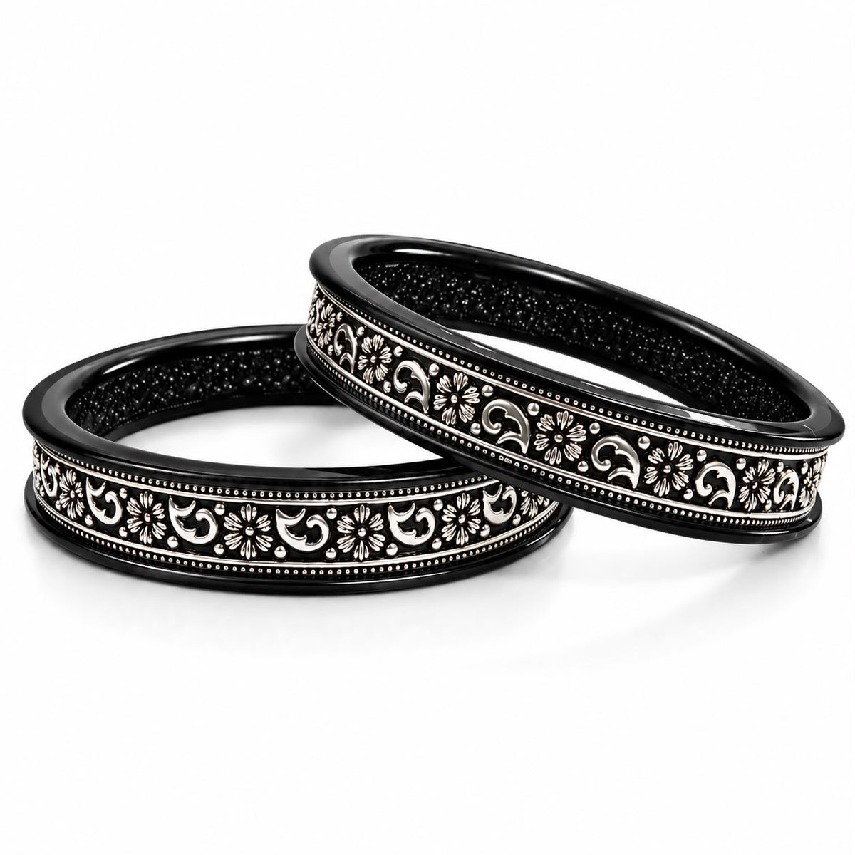 99.5% pure silver black floral Rajasthani designer bangle by Madhaviya Jewels
