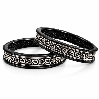 99.5% pure silver black floral Rajasthani designer bangle by Madhaviya Jewels