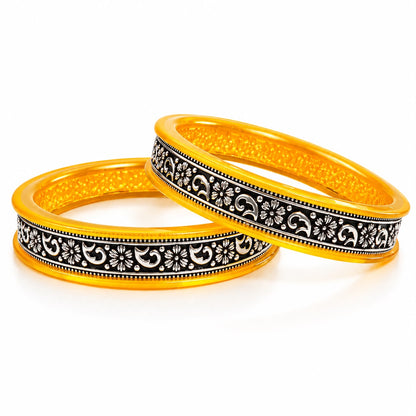 99.5% pure silver yellow floral Rajasthani designer bangle by Madhaviya Jewels