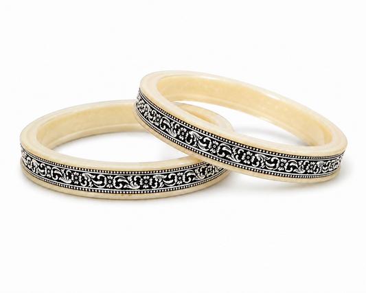 Floral Original 99.5% Pure Silver Bangles for Women | Traditional Designer Chudi | Madhaviya Jewels
