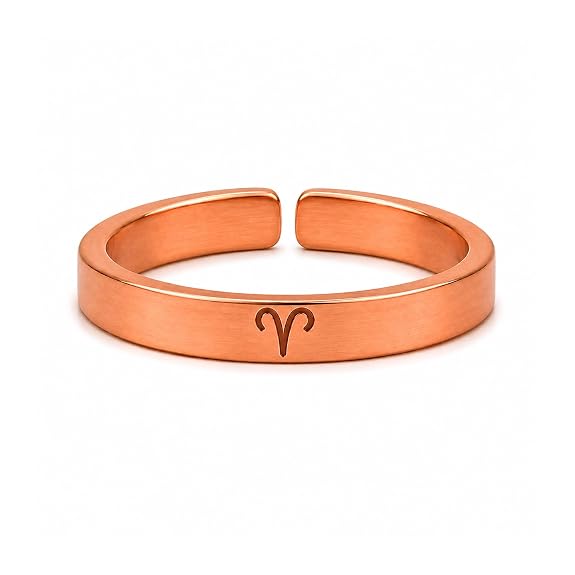99.9% pure copper Aries zodiac adjustable ring with rose gold finish
