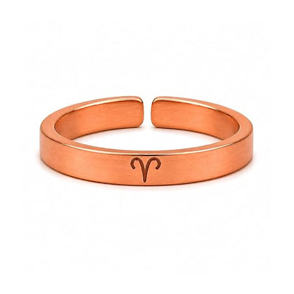 99.9% pure copper Aries zodiac adjustable ring with rose gold finish