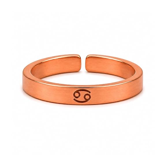 99.9% pure copper Cancer zodiac adjustable ring with rose gold finish