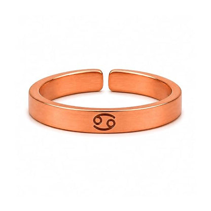 99.9% pure copper Cancer zodiac adjustable ring with rose gold finish