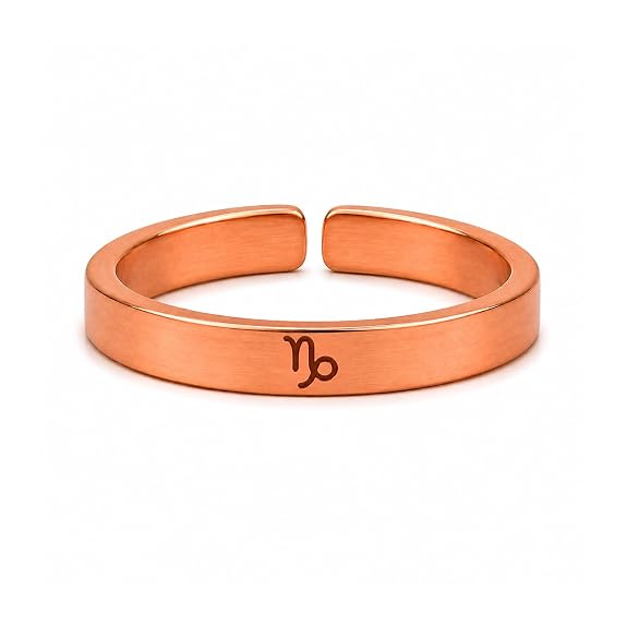 99.9% pure copper Capricorn zodiac adjustable ring with rose gold finish