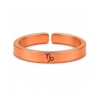 99.9% pure copper Capricorn zodiac adjustable ring with rose gold finish