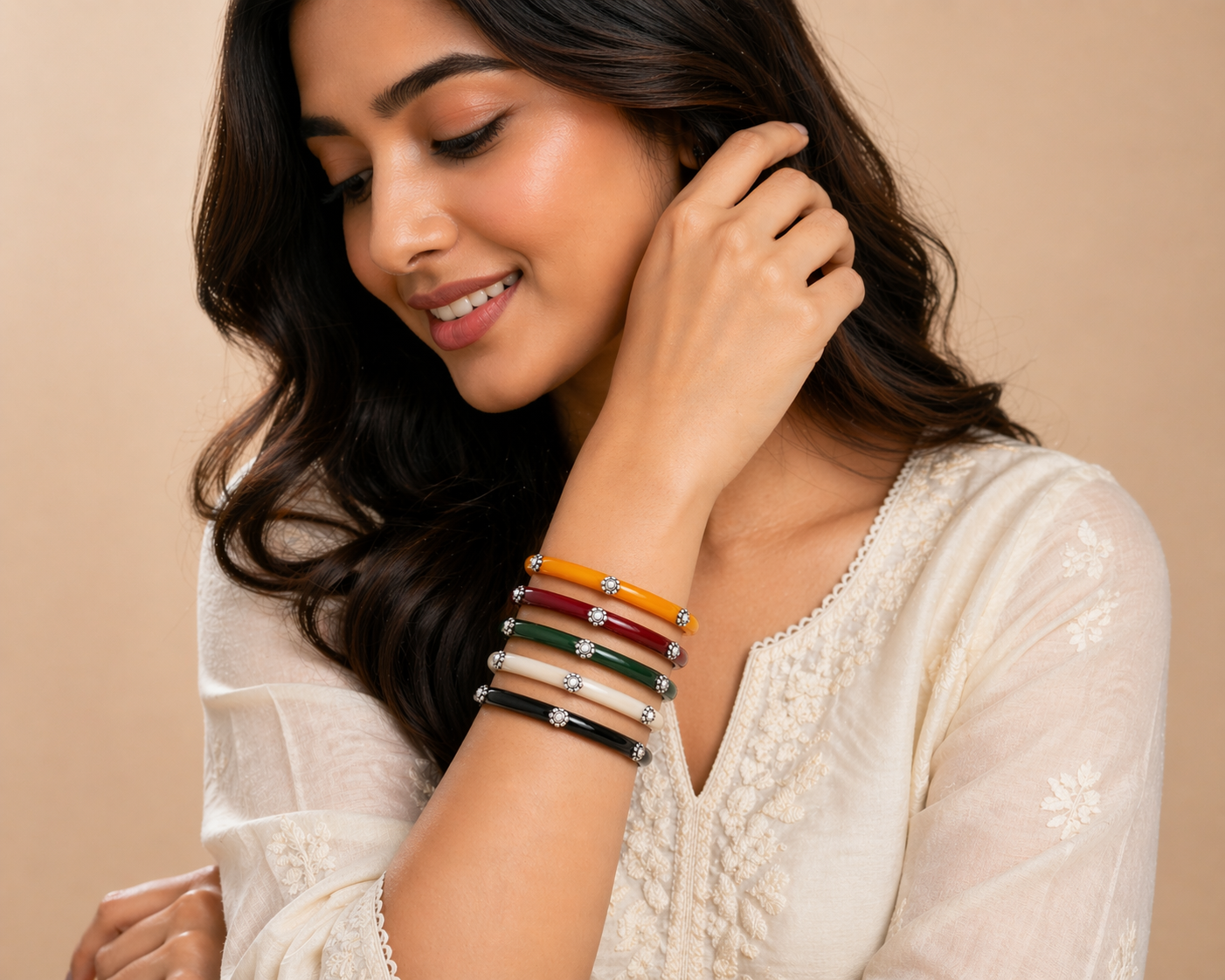 Multicolor Bangles with 99.5% Pure Silver Floral Beads for Festivals, Teej, Raksha Bandhan & Ethnic Wear | Madhaviya Jewels