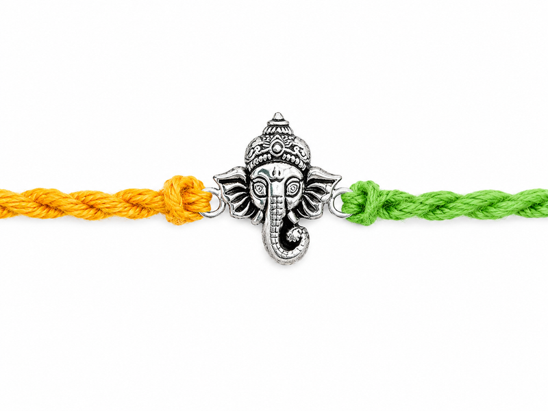 Shree Ganesh Pure Silver Rakhi – 99.5% Pure Silver Ganpati Rakhi for Brother | Madhaviya Jewels