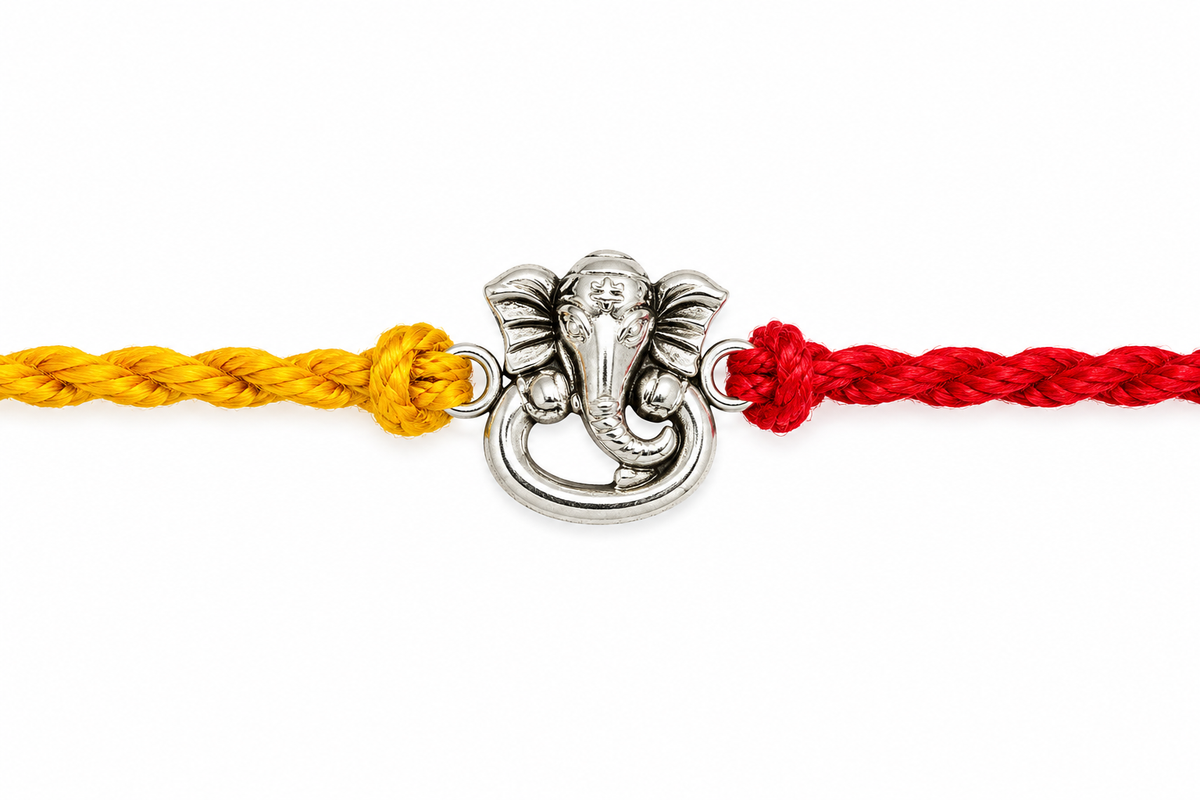 Shree Ganesh Pure Silver Rakhi – 99.5% Pure Silver Ganpati Rakhi for Brother | Madhaviya Jewels