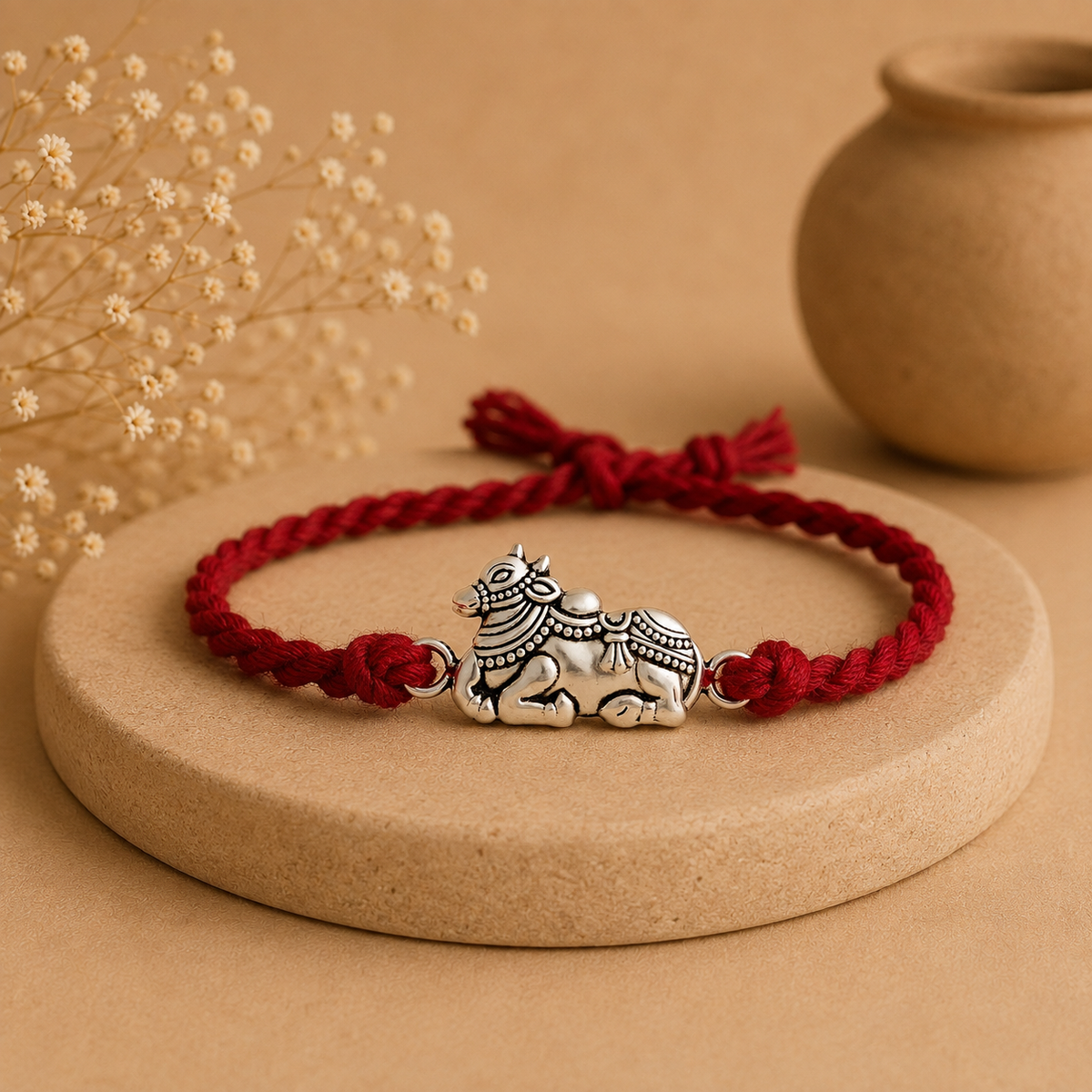 Shiv Nandi 99.5% Pure Silver Rakhi | Divine Shiva Raksha Bandhan Rakhi | Madhaviya Jewels