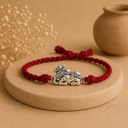 Shiv Nandi 99.5% Pure Silver Rakhi | Divine Shiva Raksha Bandhan Rakhi | Madhaviya Jewels