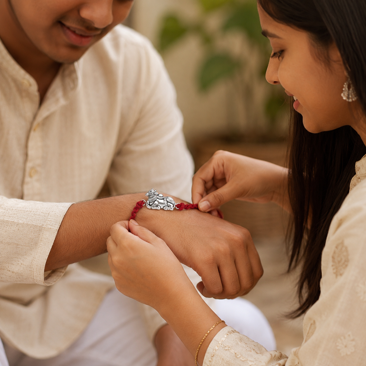 Shiv Nandi 99.5% Pure Silver Rakhi | Divine Shiva Raksha Bandhan Rakhi | Madhaviya Jewels