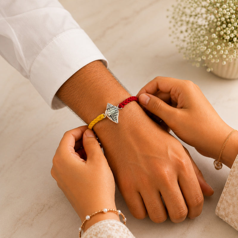 Shree Krishna Mantra Shankh  Rakhi – 99.5% Pure Silver Raksha Bandhan Rakhi | Madhaviya Jewels