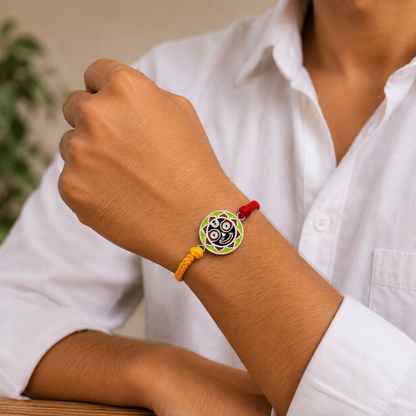 Shri Jagannath 99.5% Pure Silver Rakhi for Brother | Handcrafted Divine Raksha Bandhan Rakhi | Premium Gift Box | Madhaviya Jewels