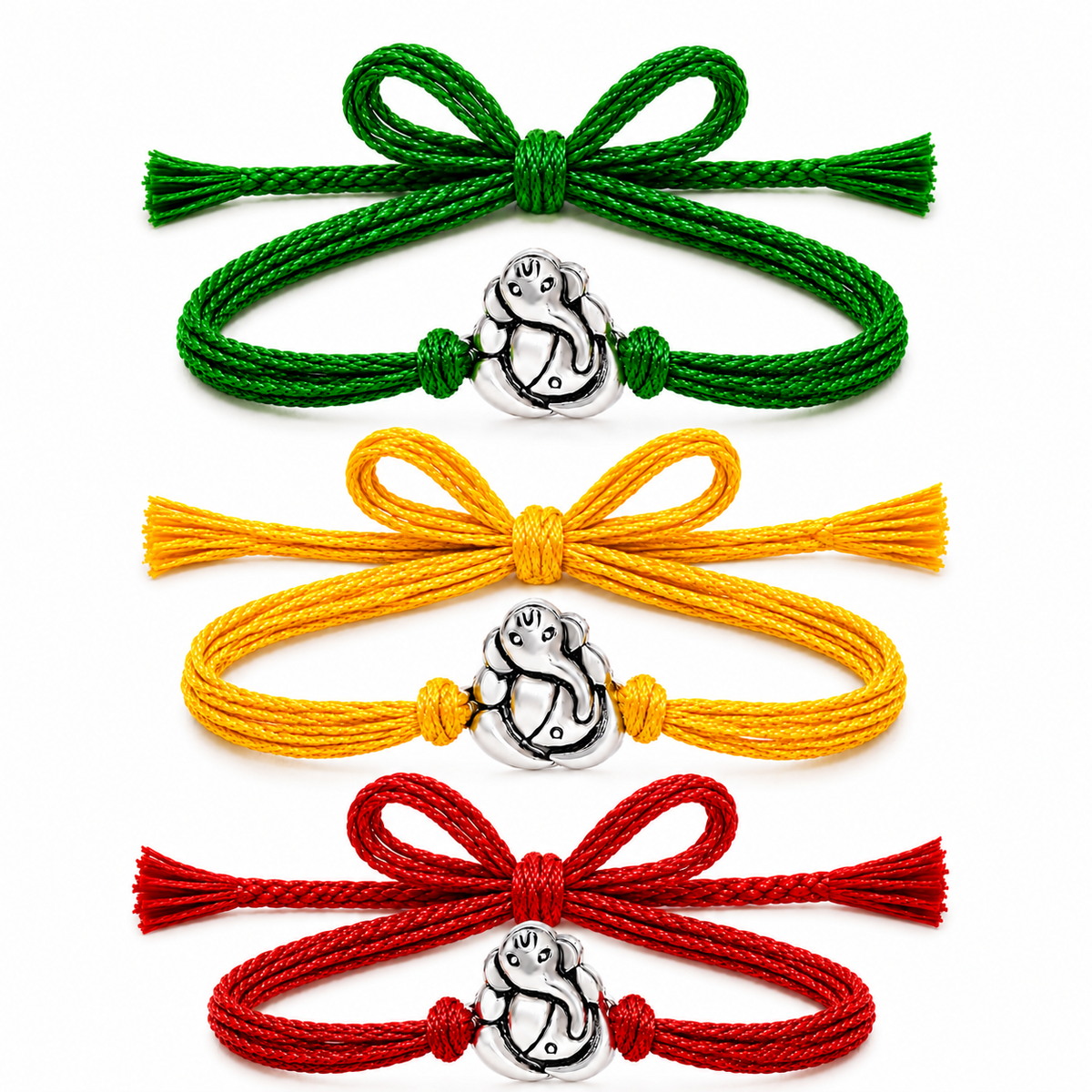 99.5% Pure Silver Ganesha Rakhi for Brother | Handmade Red Thread Rakhi | Spiritual Raksha Bandhan Gift  | Madhaviya Jewels