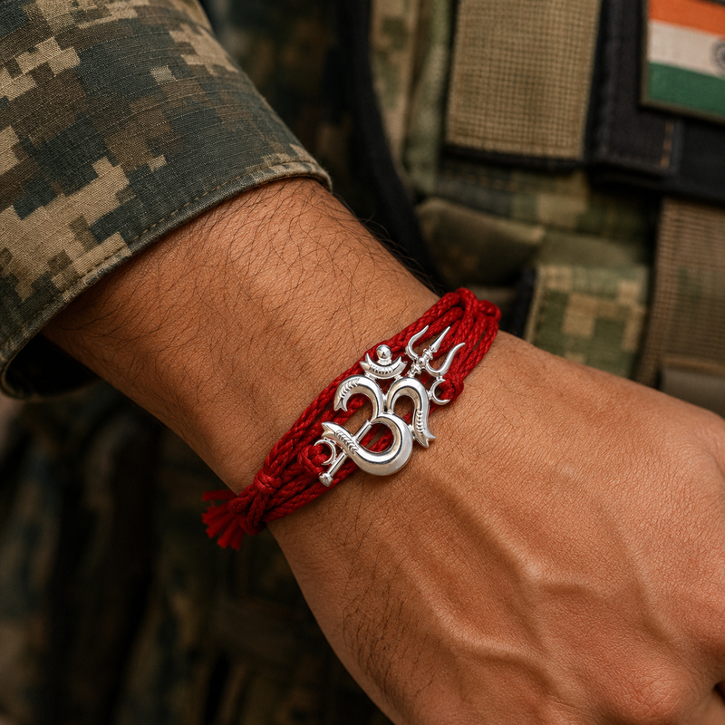99.5% Pure Silver Om Trishul Rakhi for Army Brother | Raksha Bandhan Special | Madhaviya Jewels