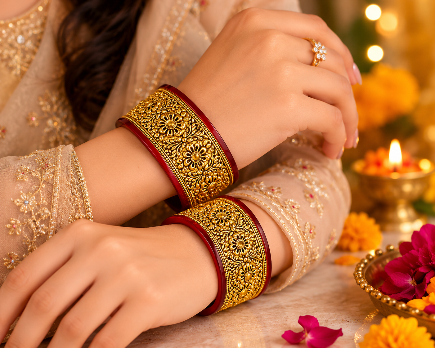 Rajasthani Royal Flower Pure Silver Gold Plated Bangles For Women| Best Gift
