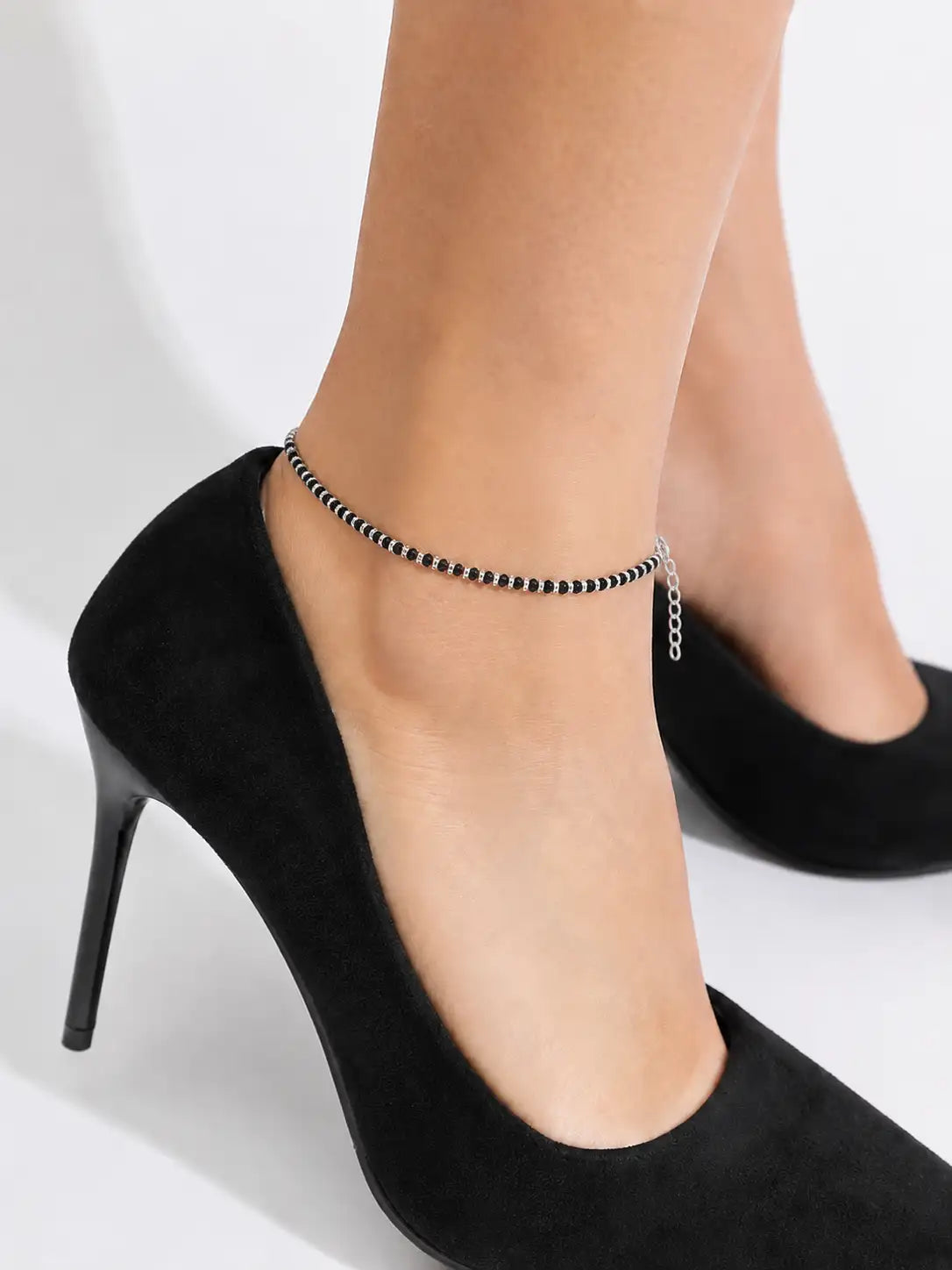 Pure 925 Sterling Silver Nazariya Anklet Payal for Women (Black)