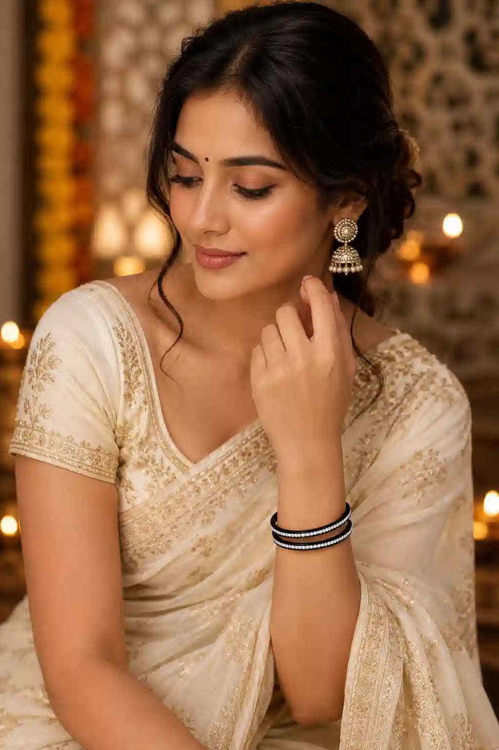 Slim Diamond Look Silver Bangles