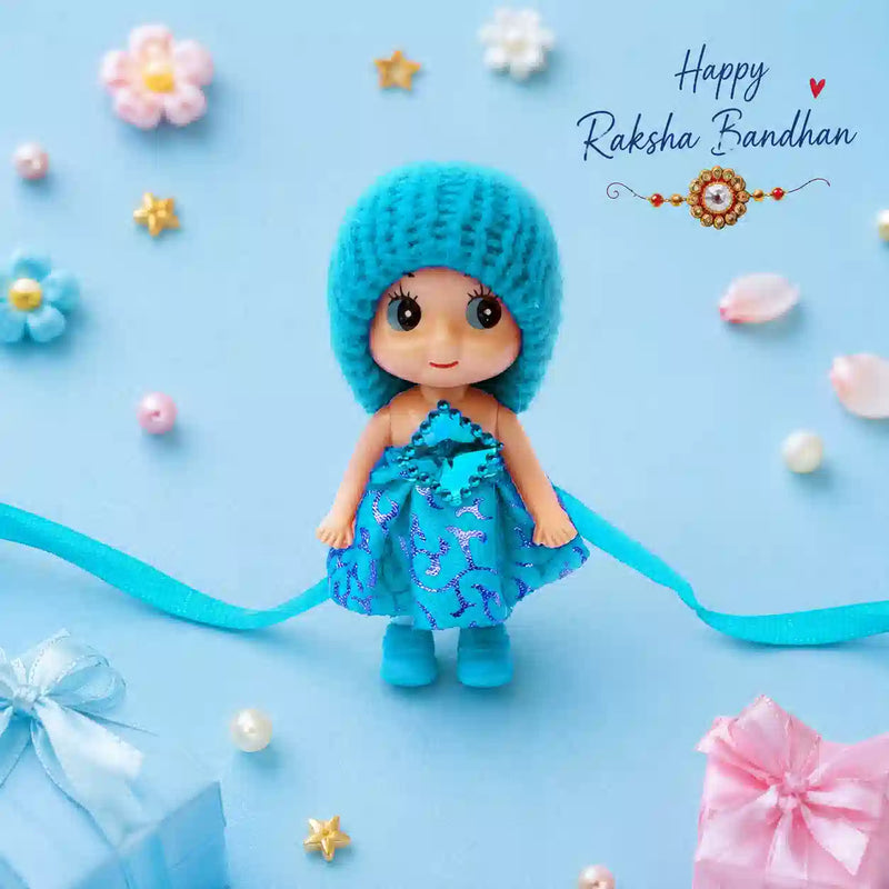 Kids Barbie Doll Rakhi, Multicolour Dress with Golden Pattern, Handcrafted Festival Accessory for Raksha Bandhan