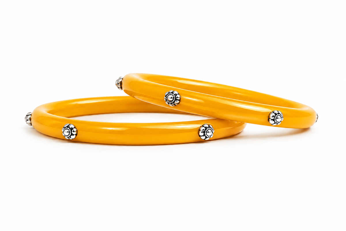 Floral Silver Bangle Set for Women (2 Pieces) | Traditional Teej Chudi | Madhaviya Jewels