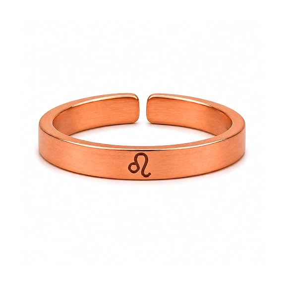 99.9% pure copper  Leo zodiac adjustable ring with rose gold finish