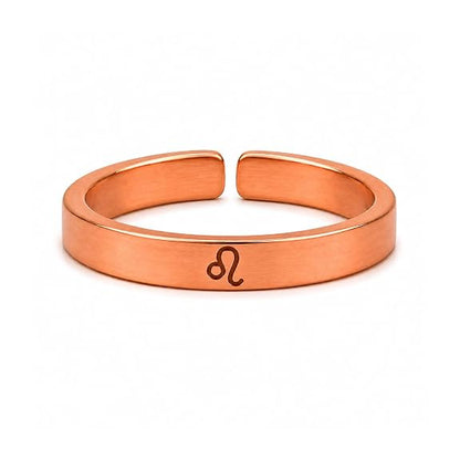 99.9% pure copper  Leo zodiac adjustable ring with rose gold finish