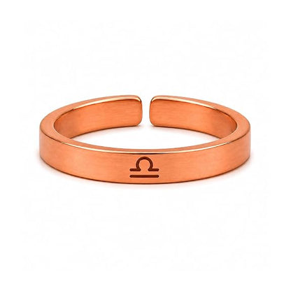 99.9% pure copper Libra zodiac adjustable ring with rose gold finish