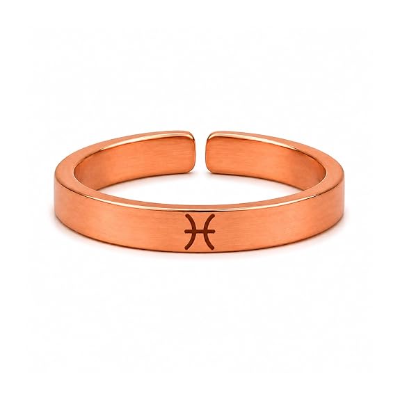 99.9% pure copper Pisces zodiac adjustable ring with rose gold finish