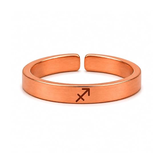 99.9% pure copper Sagittarius zodiac adjustable ring with rose gold finish